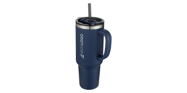 Mug Sydney 1200 ml double paroi certifié RCS avec isolation par le vide et couche de cuivre avec paille